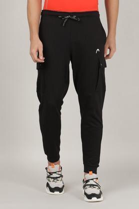 solid cotton slim fit men's joggers - black