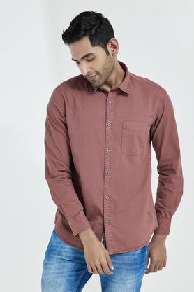 solid cotton slim fit men's shirt - plum