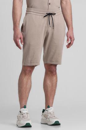 solid cotton slim fit men's shorts - brown