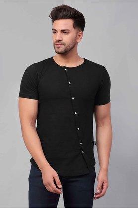 solid cotton slim fit men's t-shirt - black