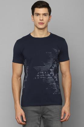 solid cotton slim fit men's t-shirt - navy