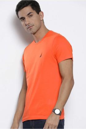 solid cotton slim fit men's t-shirt - orange