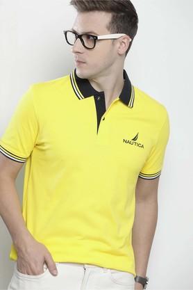 solid cotton slim fit men's t-shirt - yellow
