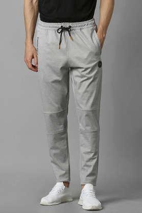 solid cotton slim fit men's track pants - grey