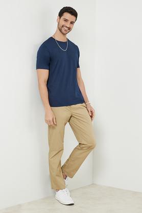 solid cotton slim fit men's track pants - khaki