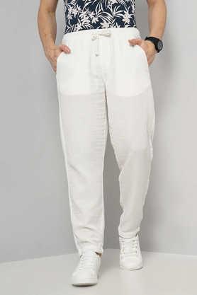 solid cotton slim fit men's track pants - white