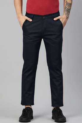 solid cotton slim fit men's trouser - navy