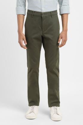 solid cotton slim fit men's trousers - green
