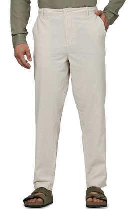 solid cotton slim fit men's trousers - multi