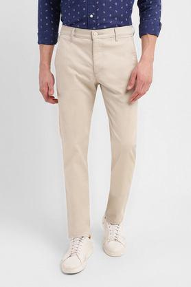 solid cotton slim fit men's trousers - natural