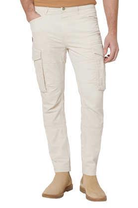 solid cotton slim fit men's trousers - white