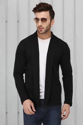 solid cotton slim fit mens cardigan - black