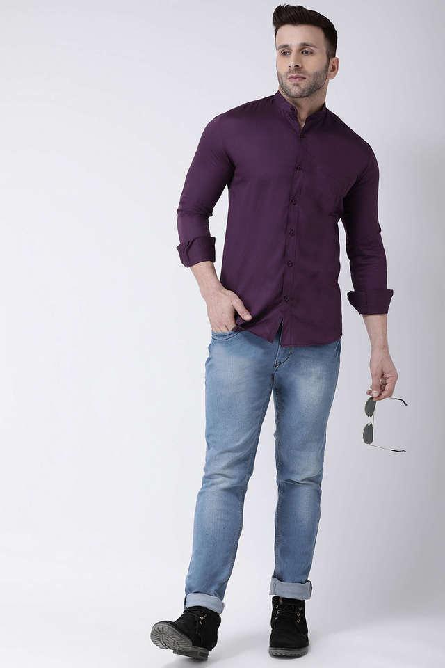 solid cotton slim fit mens casual shirt