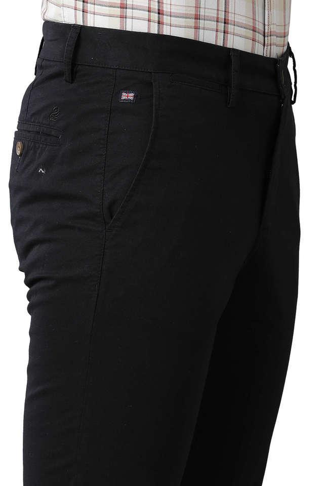 solid cotton slim fit mens casual trousers