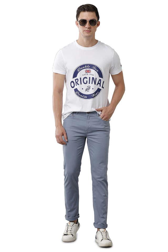 solid cotton slim fit mens casual trousers