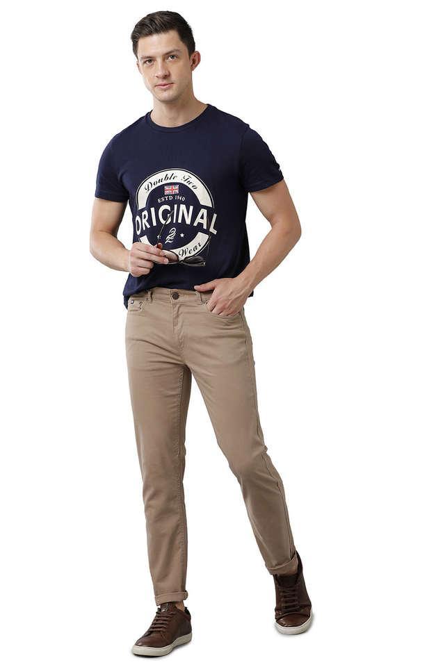 solid cotton slim fit mens casual trousers