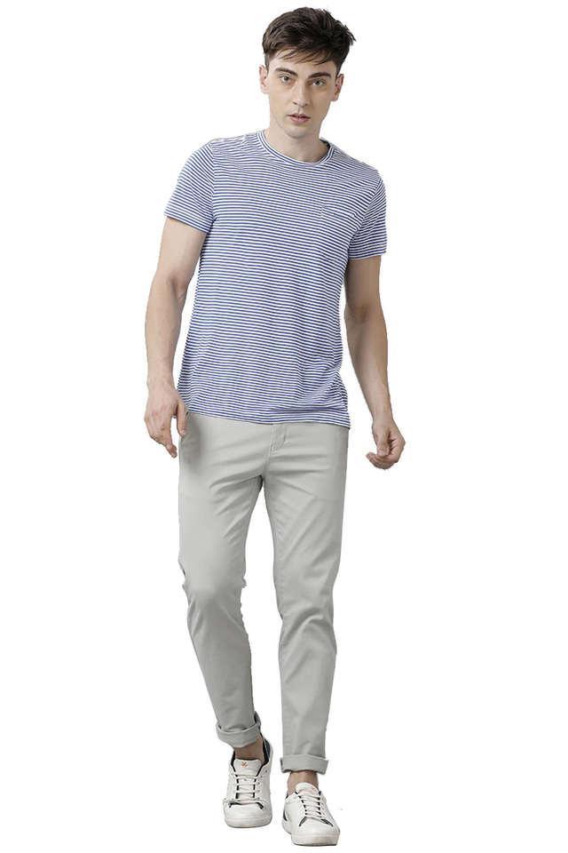 solid cotton slim fit mens casual trousers