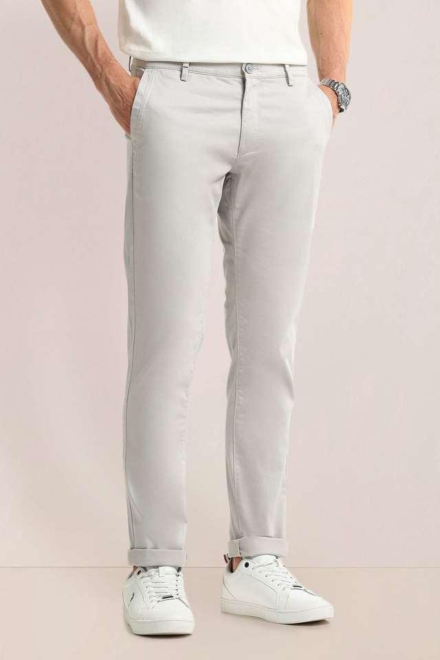 solid cotton slim fit mens casual trousers