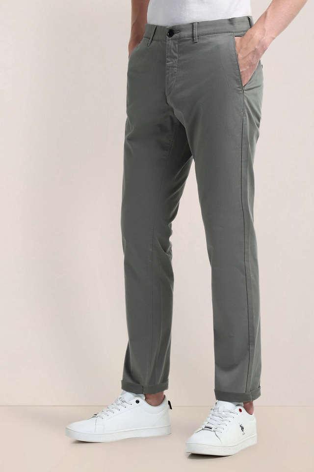 solid cotton slim fit mens casual trousers