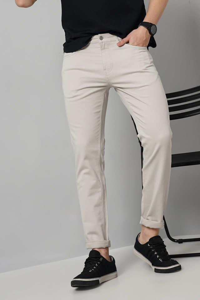 solid cotton slim fit mens casual wear trousers