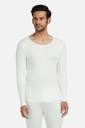 solid cotton slim fit mens thermal full sleeves vest - off white