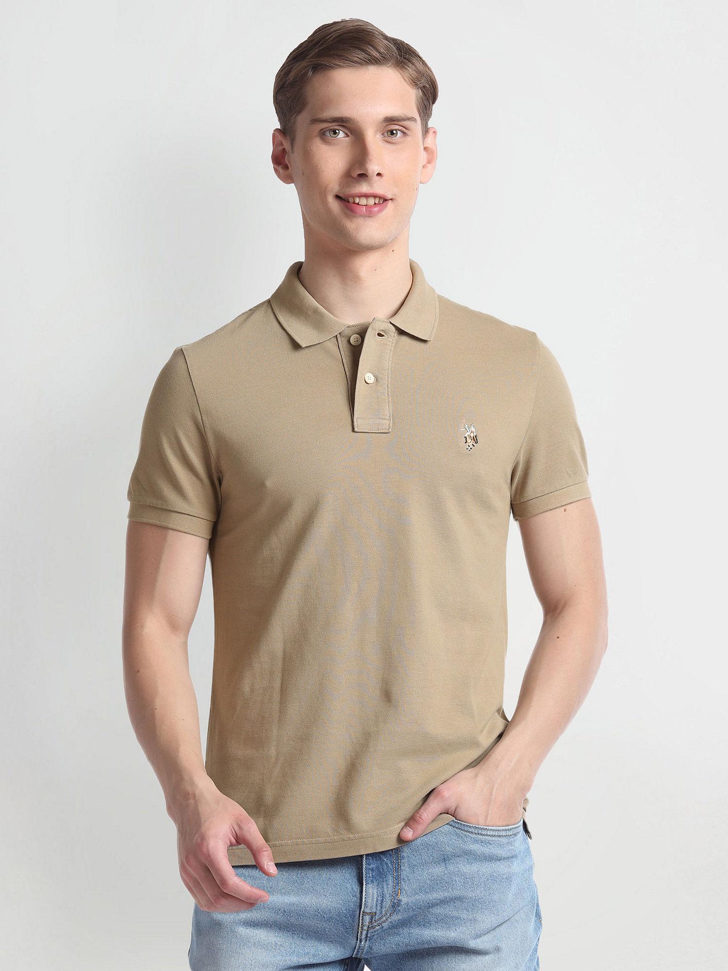 solid cotton slim fit polo t-shirt