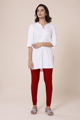 solid cotton slim fit women's churidar leggings - maroon