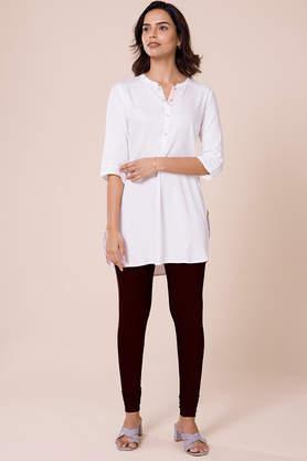 solid cotton slim fit women's churidar leggings - wine