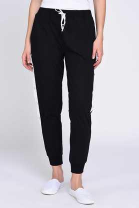 solid cotton slim fit women's joggers - black