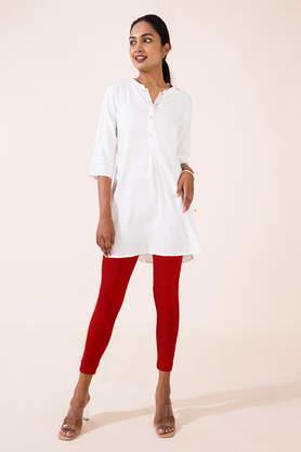 solid cotton slim fit women's leggings - cherry