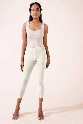 solid cotton slim fit women's leggings - ecru