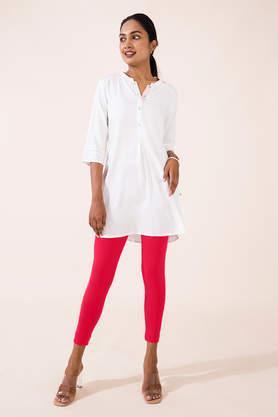 solid cotton slim fit women's leggings - fuschia