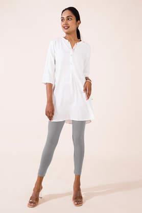 solid cotton slim fit women's leggings - grey