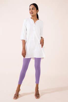 solid cotton slim fit women's leggings - lilac