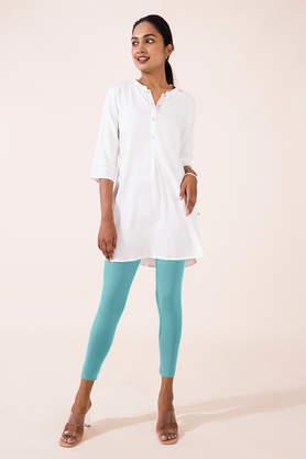 solid cotton slim fit women's leggings - mint