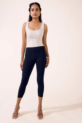 solid cotton slim fit women's leggings - navy