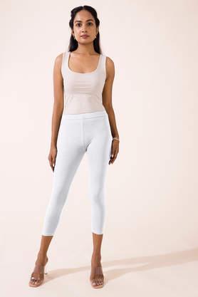 solid cotton slim fit women's leggings - white