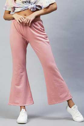solid cotton slim fit women's pants - peach