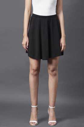 solid cotton slim fit women's skirt - black