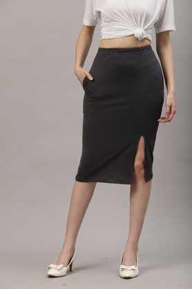 solid cotton slim fit women's skirt - dark grey