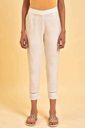 solid cotton slim fit women's slim pants - ecru