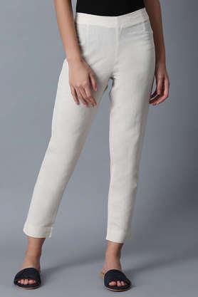 solid cotton slim fit women's slim pants - natural