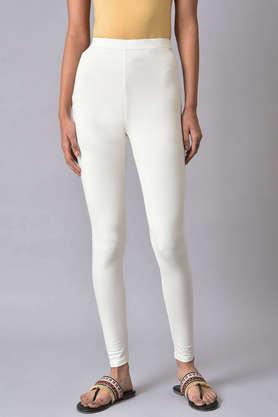 solid cotton slim fit women's slim pants - off white