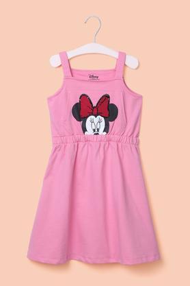 solid cotton square neck girl's casual wear dress - pink