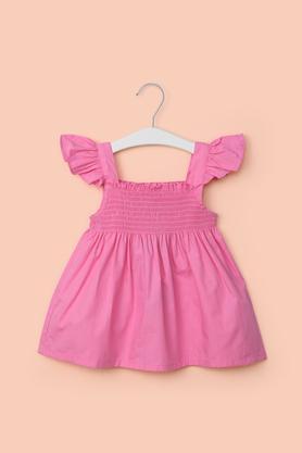solid cotton square neck girl's top - pink