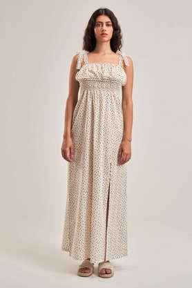 solid cotton square neck women's maxi dress - white