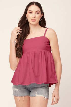 solid cotton square neck women's top - pink
