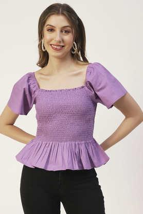 solid cotton square neck women's top - purple