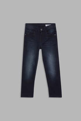 solid cotton straight fit boys jeans - blue