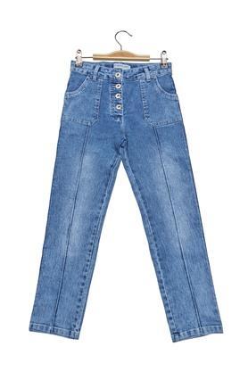 solid cotton straight fit girls jeans - blue